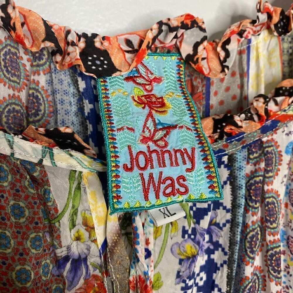 Johnny Was Garden patchwork cold shoulder blouse XL - Picture 6 of 7